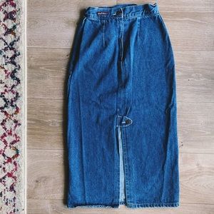 Sz XS/XXS Vintage Denim Maxi Skirt with Back Slit